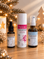 Coffret cadeau de Noël Douceur Cerise avec huile de cerise, masque-gommage et eau florale de lavande