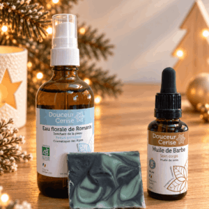Coffret cadeau homme Douceur Cerise avec huile de barbe, eau de romarin et mini savon aux plantes de Chartreuse